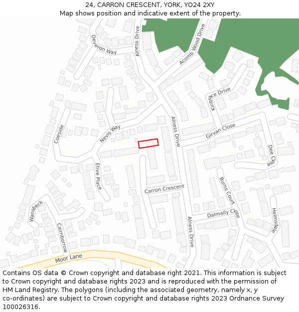 24, CARRON CRESCENT, YORK, YO24 2XY: Location map and indicative extent of plot