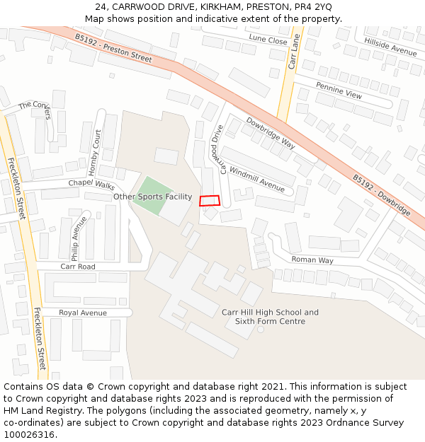 24, CARRWOOD DRIVE, KIRKHAM, PRESTON, PR4 2YQ: Location map and indicative extent of plot