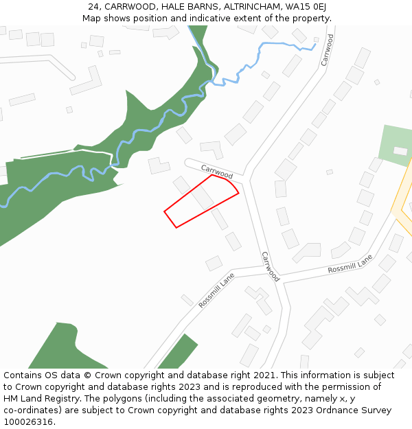 24, CARRWOOD, HALE BARNS, ALTRINCHAM, WA15 0EJ: Location map and indicative extent of plot