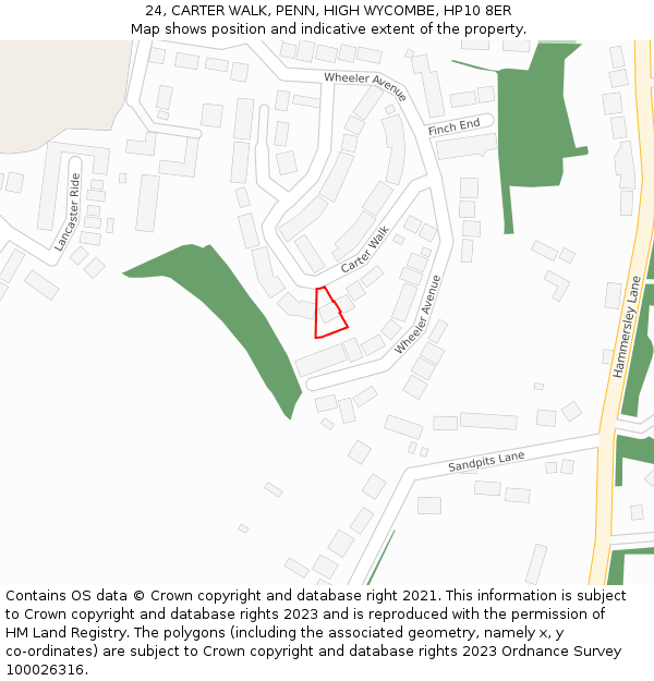 24, CARTER WALK, PENN, HIGH WYCOMBE, HP10 8ER: Location map and indicative extent of plot