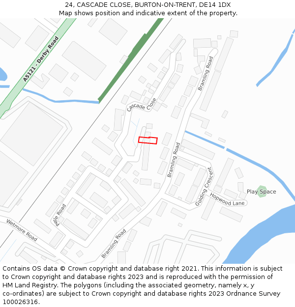 24, CASCADE CLOSE, BURTON-ON-TRENT, DE14 1DX: Location map and indicative extent of plot