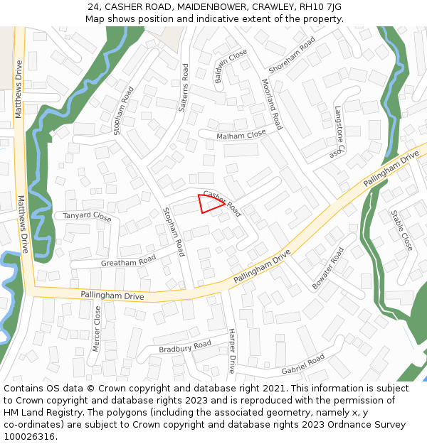 24, CASHER ROAD, MAIDENBOWER, CRAWLEY, RH10 7JG: Location map and indicative extent of plot