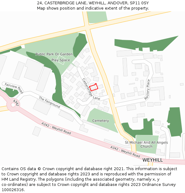 24, CASTERBRIDGE LANE, WEYHILL, ANDOVER, SP11 0SY: Location map and indicative extent of plot