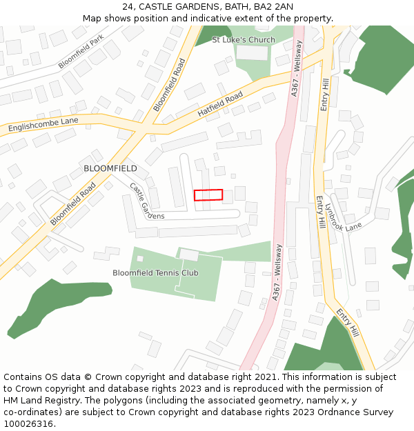 24, CASTLE GARDENS, BATH, BA2 2AN: Location map and indicative extent of plot