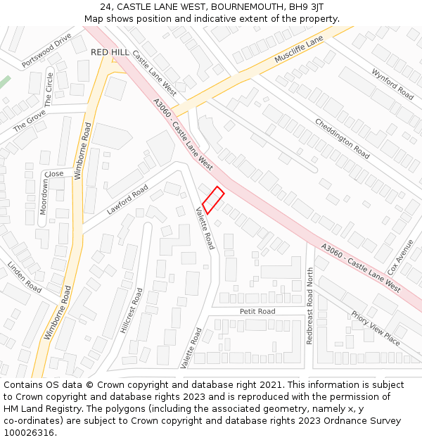 24, CASTLE LANE WEST, BOURNEMOUTH, BH9 3JT: Location map and indicative extent of plot