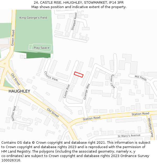 24, CASTLE RISE, HAUGHLEY, STOWMARKET, IP14 3PR: Location map and indicative extent of plot