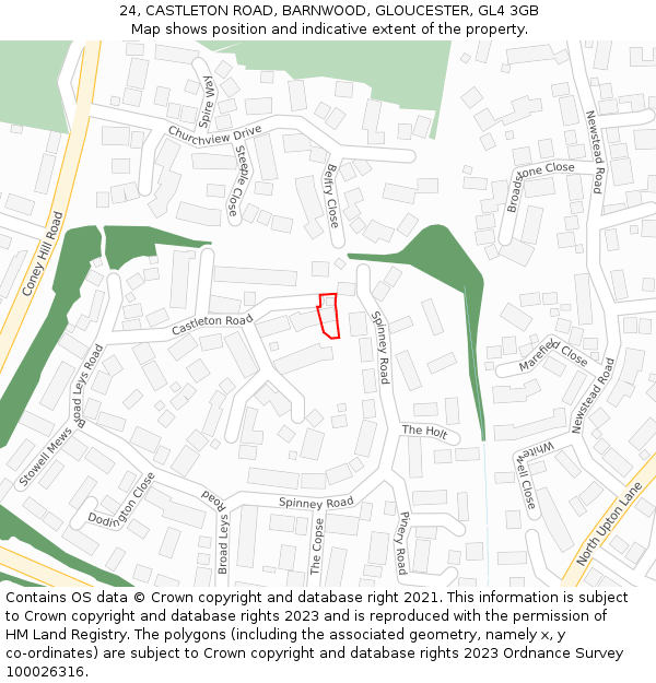 24, CASTLETON ROAD, BARNWOOD, GLOUCESTER, GL4 3GB: Location map and indicative extent of plot