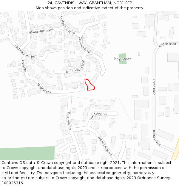 24, CAVENDISH WAY, GRANTHAM, NG31 9FP: Location map and indicative extent of plot