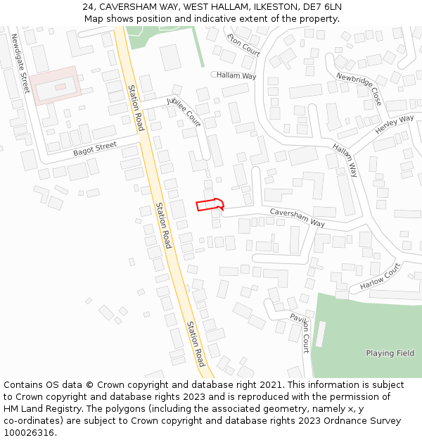 24, CAVERSHAM WAY, WEST HALLAM, ILKESTON, DE7 6LN: Location map and indicative extent of plot