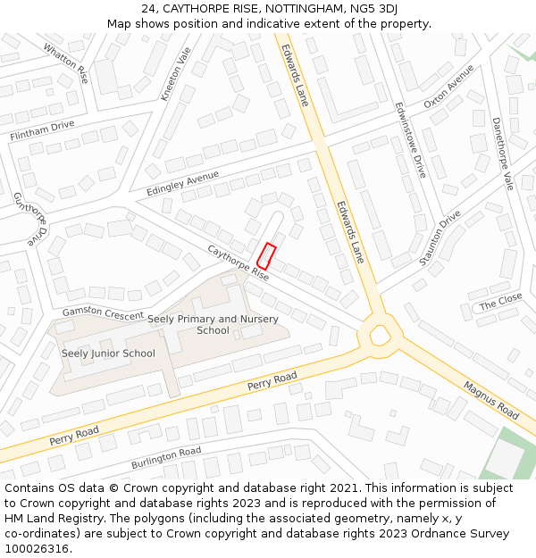 24, CAYTHORPE RISE, NOTTINGHAM, NG5 3DJ: Location map and indicative extent of plot