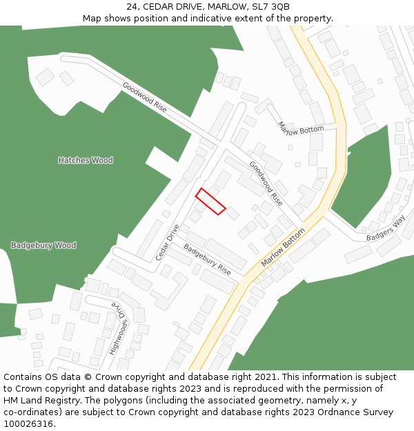 24, CEDAR DRIVE, MARLOW, SL7 3QB: Location map and indicative extent of plot