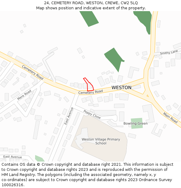 24, CEMETERY ROAD, WESTON, CREWE, CW2 5LQ: Location map and indicative extent of plot