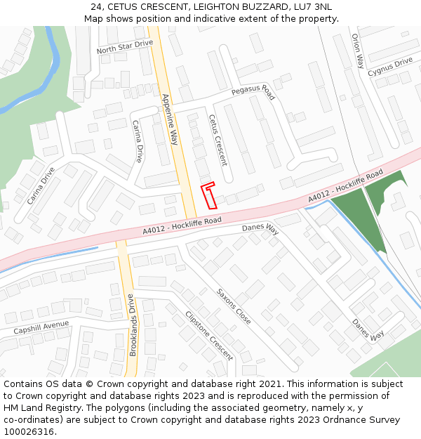 24, CETUS CRESCENT, LEIGHTON BUZZARD, LU7 3NL: Location map and indicative extent of plot