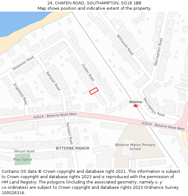 24, CHAFEN ROAD, SOUTHAMPTON, SO18 1BB: Location map and indicative extent of plot