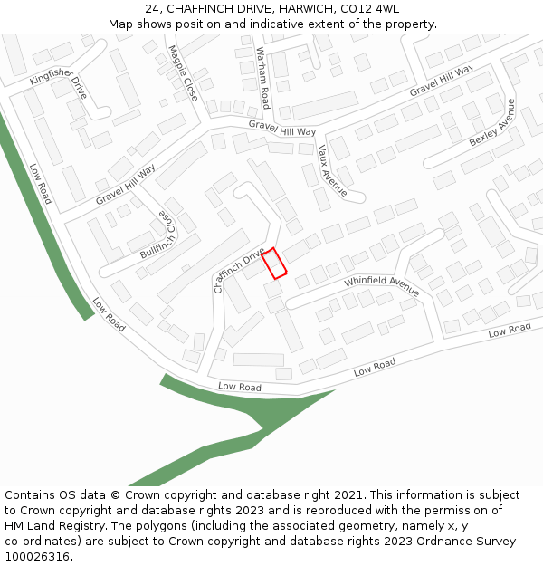 24, CHAFFINCH DRIVE, HARWICH, CO12 4WL: Location map and indicative extent of plot