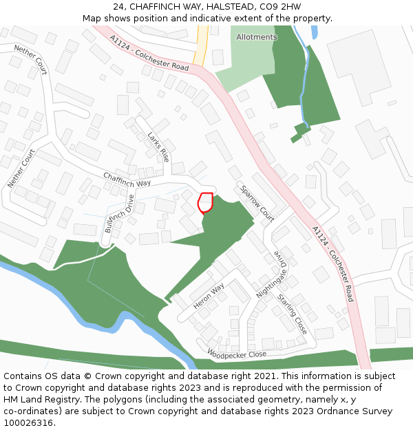 24, CHAFFINCH WAY, HALSTEAD, CO9 2HW: Location map and indicative extent of plot