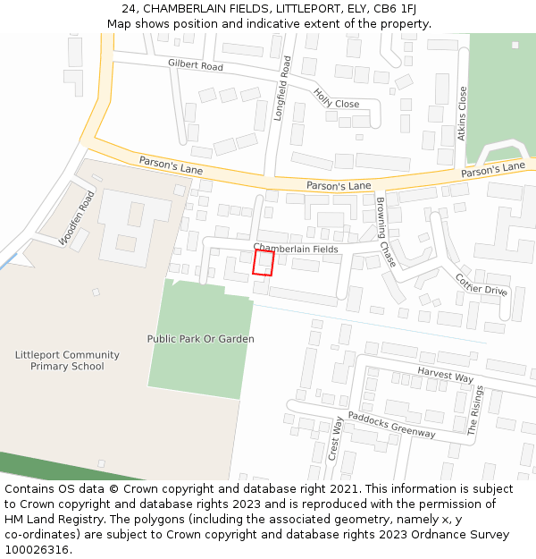 24, CHAMBERLAIN FIELDS, LITTLEPORT, ELY, CB6 1FJ: Location map and indicative extent of plot