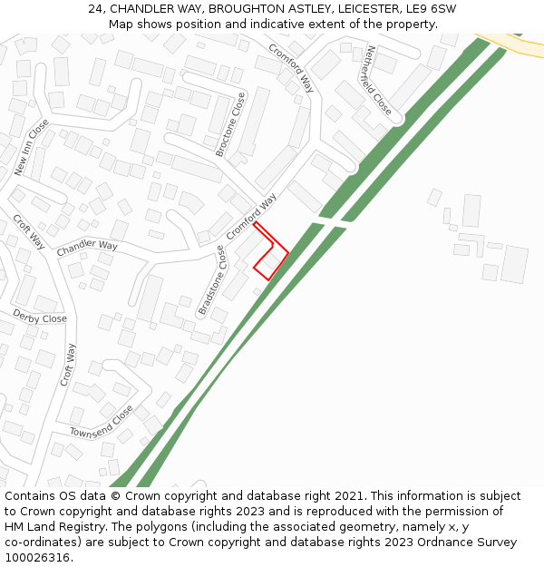 24, CHANDLER WAY, BROUGHTON ASTLEY, LEICESTER, LE9 6SW: Location map and indicative extent of plot
