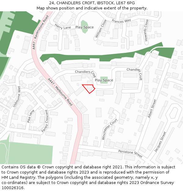 24, CHANDLERS CROFT, IBSTOCK, LE67 6PG: Location map and indicative extent of plot