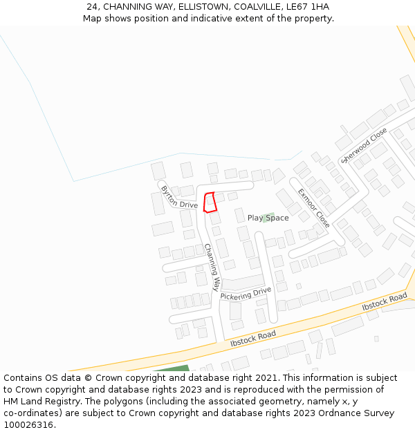 24, CHANNING WAY, ELLISTOWN, COALVILLE, LE67 1HA: Location map and indicative extent of plot