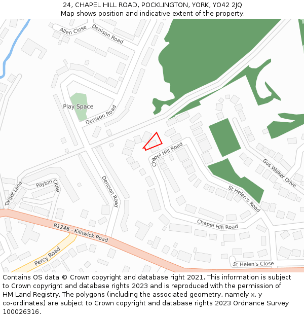 24, CHAPEL HILL ROAD, POCKLINGTON, YORK, YO42 2JQ: Location map and indicative extent of plot