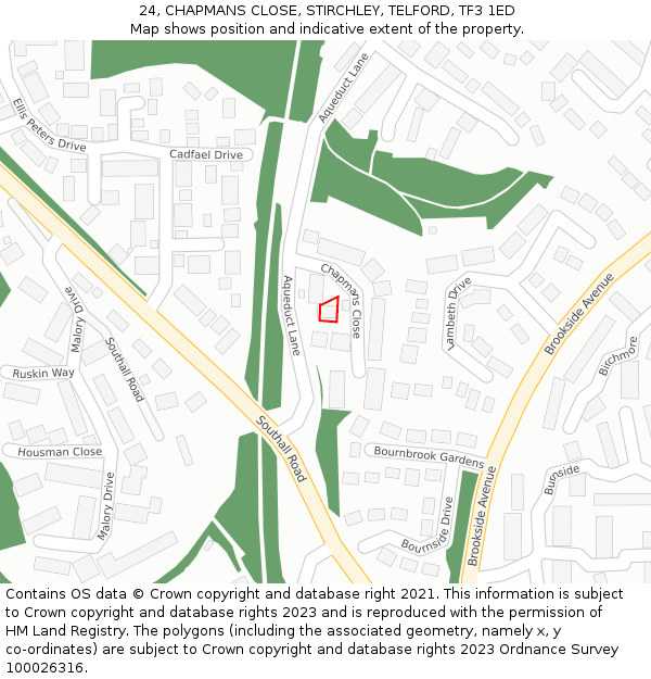 24, CHAPMANS CLOSE, STIRCHLEY, TELFORD, TF3 1ED: Location map and indicative extent of plot