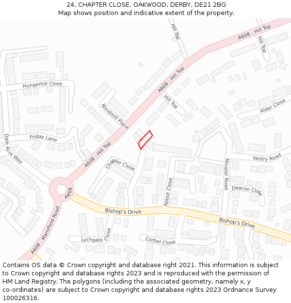 24, CHAPTER CLOSE, OAKWOOD, DERBY, DE21 2BG: Location map and indicative extent of plot