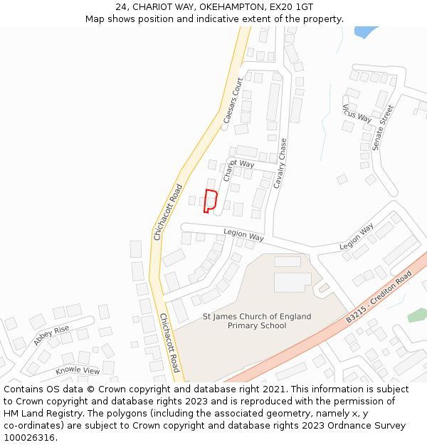 24, CHARIOT WAY, OKEHAMPTON, EX20 1GT: Location map and indicative extent of plot