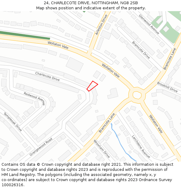 24, CHARLECOTE DRIVE, NOTTINGHAM, NG8 2SB: Location map and indicative extent of plot