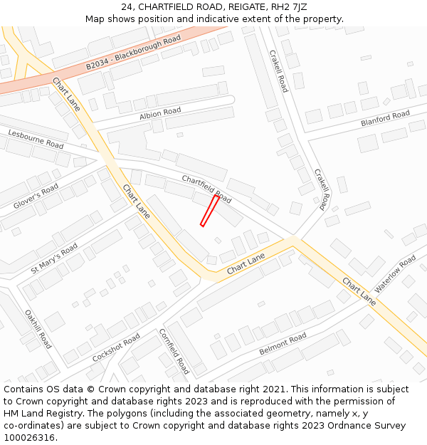 24, CHARTFIELD ROAD, REIGATE, RH2 7JZ: Location map and indicative extent of plot