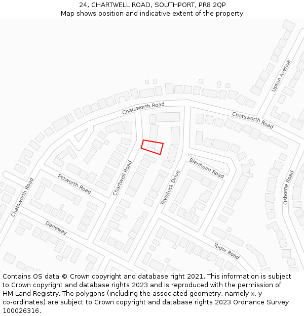 24, CHARTWELL ROAD, SOUTHPORT, PR8 2QP: Location map and indicative extent of plot