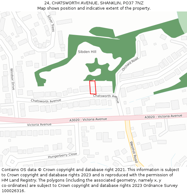 24, CHATSWORTH AVENUE, SHANKLIN, PO37 7NZ: Location map and indicative extent of plot