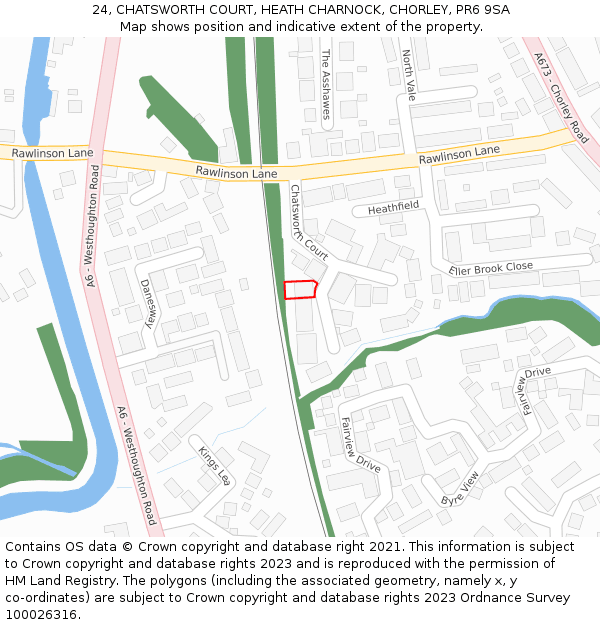 24, CHATSWORTH COURT, HEATH CHARNOCK, CHORLEY, PR6 9SA: Location map and indicative extent of plot