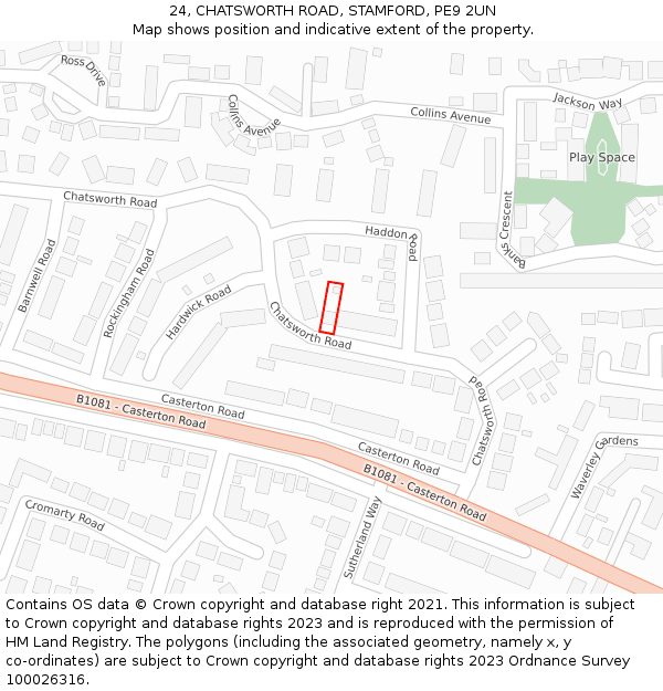 24, CHATSWORTH ROAD, STAMFORD, PE9 2UN: Location map and indicative extent of plot