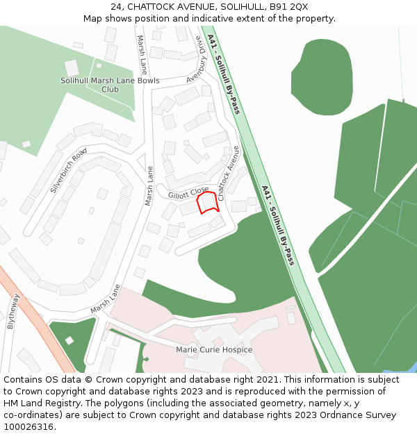 24, CHATTOCK AVENUE, SOLIHULL, B91 2QX: Location map and indicative extent of plot