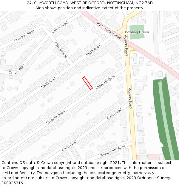 24, CHAWORTH ROAD, WEST BRIDGFORD, NOTTINGHAM, NG2 7AB: Location map and indicative extent of plot