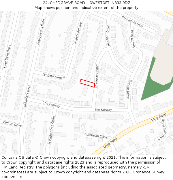 24, CHEDGRAVE ROAD, LOWESTOFT, NR33 9DZ: Location map and indicative extent of plot