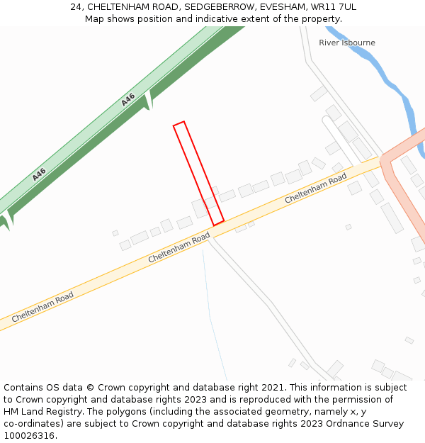 24, CHELTENHAM ROAD, SEDGEBERROW, EVESHAM, WR11 7UL: Location map and indicative extent of plot