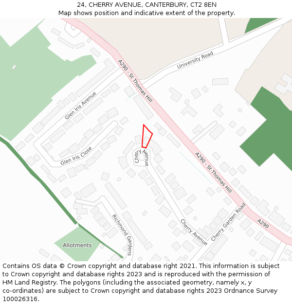 24, CHERRY AVENUE, CANTERBURY, CT2 8EN: Location map and indicative extent of plot
