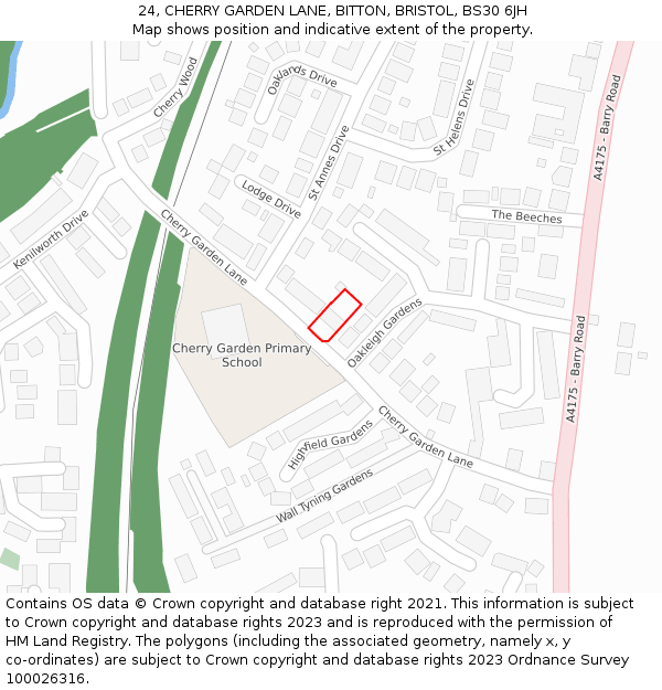 24, CHERRY GARDEN LANE, BITTON, BRISTOL, BS30 6JH: Location map and indicative extent of plot