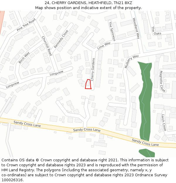 24, CHERRY GARDENS, HEATHFIELD, TN21 8XZ: Location map and indicative extent of plot