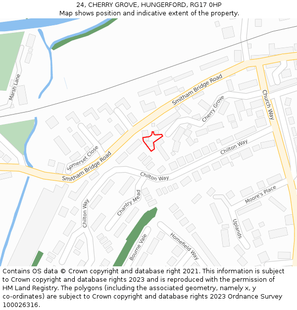 24, CHERRY GROVE, HUNGERFORD, RG17 0HP: Location map and indicative extent of plot