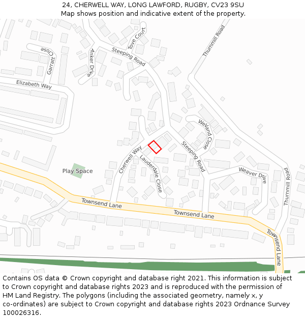 24, CHERWELL WAY, LONG LAWFORD, RUGBY, CV23 9SU: Location map and indicative extent of plot