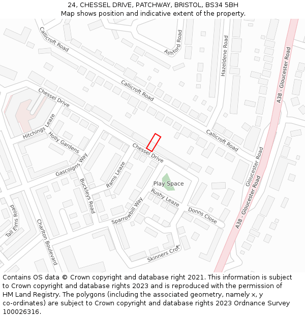 24, CHESSEL DRIVE, PATCHWAY, BRISTOL, BS34 5BH: Location map and indicative extent of plot