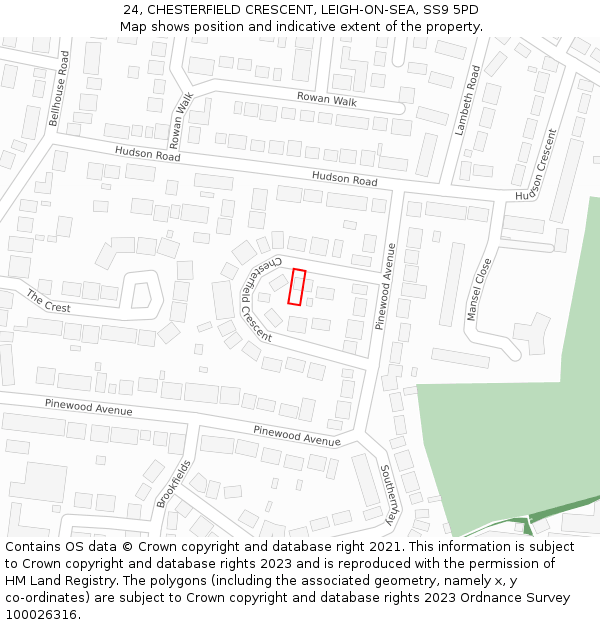 24, CHESTERFIELD CRESCENT, LEIGH-ON-SEA, SS9 5PD: Location map and indicative extent of plot