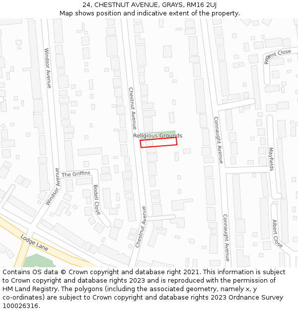 24, CHESTNUT AVENUE, GRAYS, RM16 2UJ: Location map and indicative extent of plot