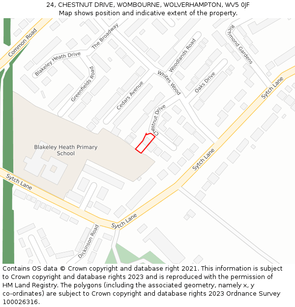 24, CHESTNUT DRIVE, WOMBOURNE, WOLVERHAMPTON, WV5 0JF: Location map and indicative extent of plot