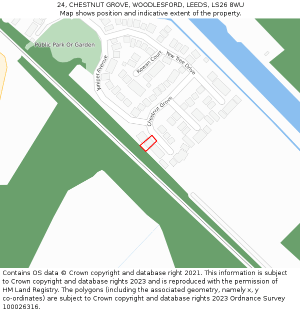 24, CHESTNUT GROVE, WOODLESFORD, LEEDS, LS26 8WU: Location map and indicative extent of plot