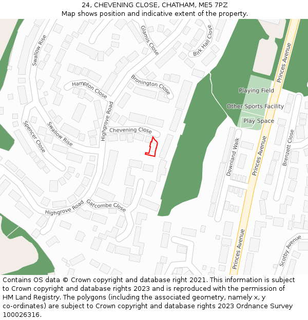 24, CHEVENING CLOSE, CHATHAM, ME5 7PZ: Location map and indicative extent of plot