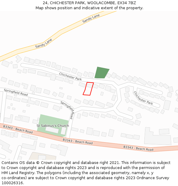 24, CHICHESTER PARK, WOOLACOMBE, EX34 7BZ: Location map and indicative extent of plot